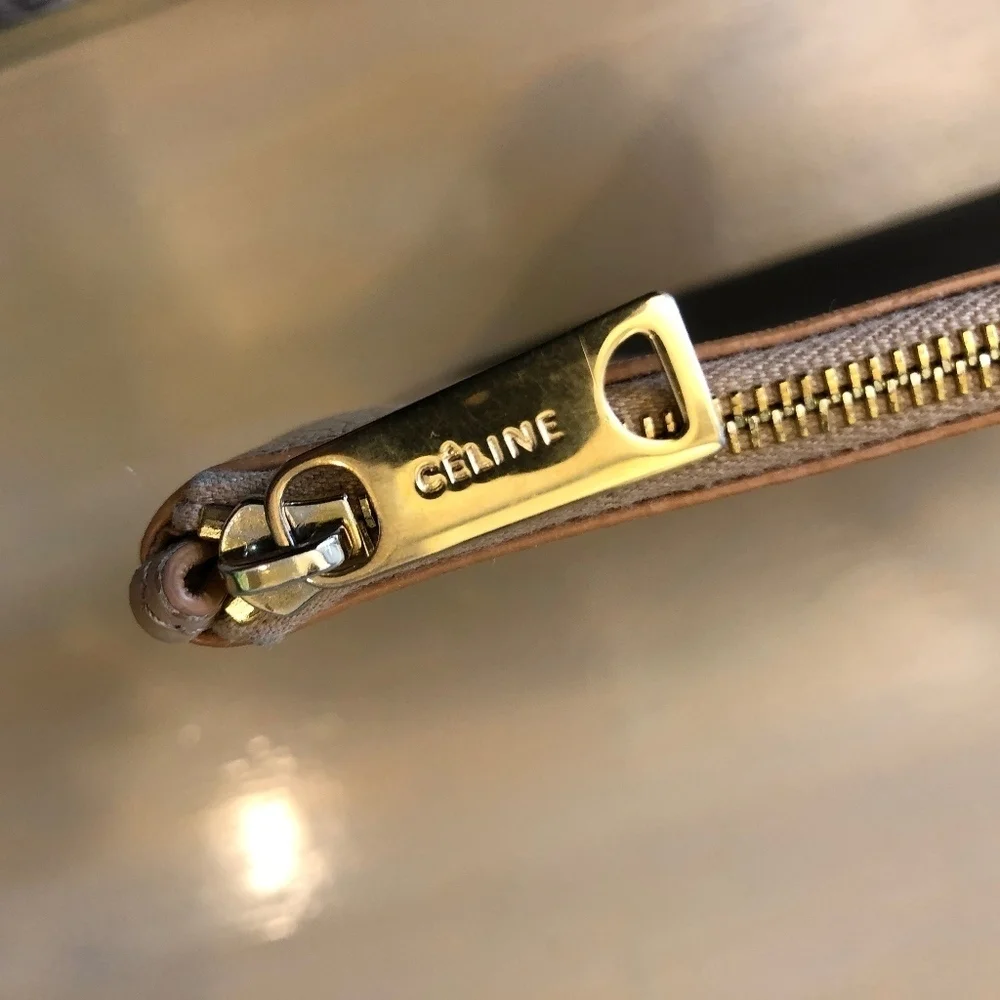 Celine  Zip Two Tone Tan and Black Leather Clutch - Picture 4 of 7